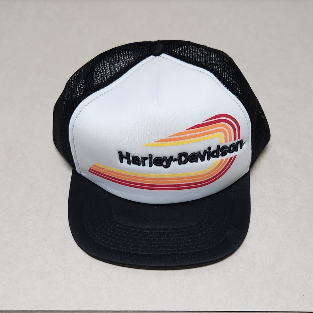 Harley-Davidson Museum Milwaukee WI Retro Rainbow Trucker Hat Snapback Cap Black